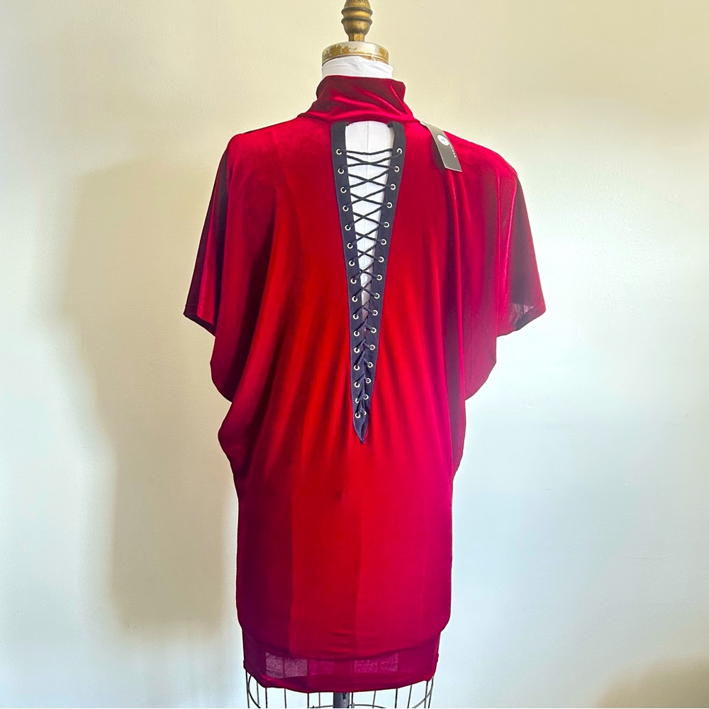 POSHBYV NWT Cranberry Velvet Dolman Cold shoulder Body-con Mini Dresses Size S